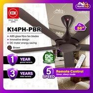 KDK K14PH-PBR Ceiling Fan - 56 Inch DC motor Remote Control 5 Blades 5-Speed - Brown RYOU Series K14