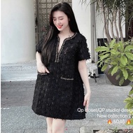 Luxurious women's dress, ruffled tweed evening dress with super pretty A-line pockets abc77