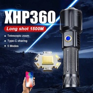 Đèn pin cầm tay Zoom XHP360 Bấc IPX6 Nhiều tốc độ Bền Siêu'sáng 1500M Chiếu'sáng Màn hình điện tử ng