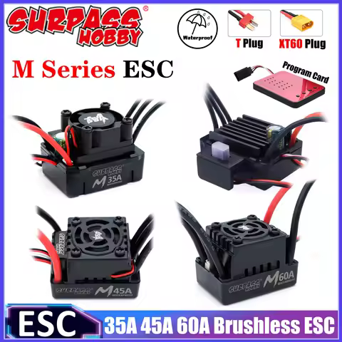 Surpass Hobby M Series 35A 45A 60A Waterproof Brushless ESC T XT60 Plug 2-3S for 1/10 1/14 RC Car Bu