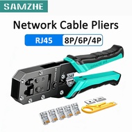 SAMZHE RJ45 Crimp Plier Pass Through Crimper Stripper Cutter for Cat7 Cat6 Cat5e 8P8C Modular Connec