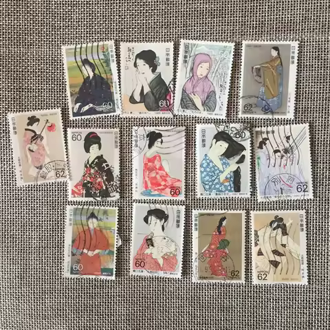 13Pcs/Set 1985-1991 Japan Post Stamps Kimono Girls Ladies Marked Postage Stamps for Collecting