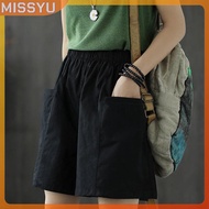 MISSYU Women's Cotton Linen Three-Quarter Casual Workwear Pants