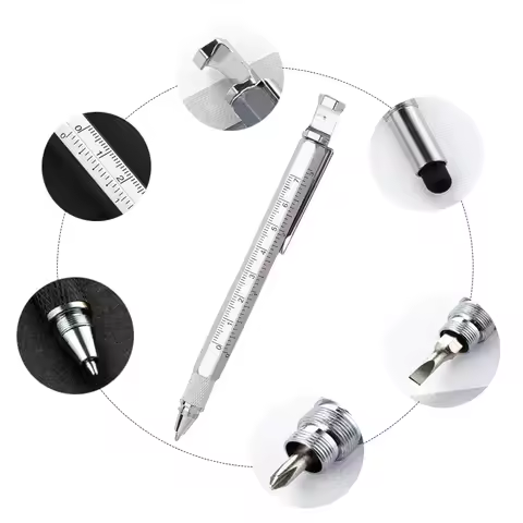 Multi functional technical tool pen with ballpoint pen touch screen stylus ruler flat head and Phill