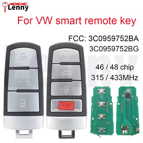 Lenny FCC:3C0959752BA-48chip/3C0959752BG-46chip 3-4button Car Smart Remote Key For VW Volkswagen Mag