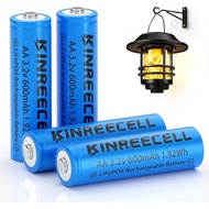 AA 3.2v 600mAh Battery, LiFePo4 Double A Battery with Low self-Discharge, 3.2v Batteries for Solar L