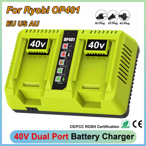 OP401 Dual Port Power Tool Battery Charger for Ryobi 40V OP4060 Replacement Lithium Battery Charger