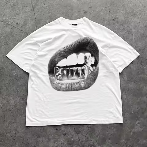 Big Lips Y2k Mouth T Shirt Grillz White T Shirt - Unisex Y2k Shirt Streetwear T Shirt Men Clothing C