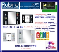 Rubine  RMC-1581D1S2 Black / White Color 81cm Stainless Steel Mirror Cabinet  | BOW Series 1 Door 2 Side Shelves Stainless Steel Mirror Cabinet | Free Hpme Delivery