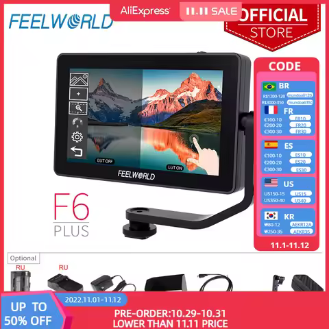 FEELWORLD 5.5 Inch on Camera DSLR Field Monitor FHD IPS Touch Screen 4K HDMI 1920x1080 3D LUT Wavefo
