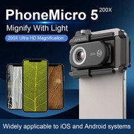 New Upgrated 100X-200X Microscope Lens 3in 1Phone Camera Lens Kit Macro Lenses with LED Light for al