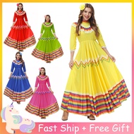 5Colors Mexican Costume Holiday Party Dress For Adult Women Clothes Festival Celebration Halloween Performance Dancing Clothing