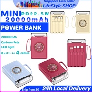 【SG SELLER】Portable Fast Charge Powerbank 20000mah Cute Bear Design with Detachable 4 Cable Mini Candy Color Power Bank