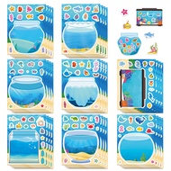 8PCS 8 Fish Tank Marine Animal Landscape Puzzle Stickers, Children's Cartoon DIY Puzzle Stickers Gam