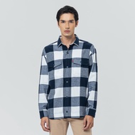 EDWIN JEANS - BASTIEN NAVY WHITE Kemeja Flannel Pria Motif Kotak-Kotak Lengan Panjang Relaxed Fit