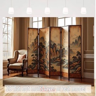2D Flat-2D-a Single 2D Banner Featuring Folding Screen Adorned with Traditional Chinese Landscape Ar