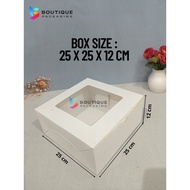 Fuji Box Packaging Cake Dessert Box kotak kuih kek 25 cm x 25 cm x 12 cm White Ivory Premium Window 