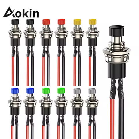 Aokin 6Pcs 1A 250V AC 2 Pins SPST 6 Colors Normal Open Mini Momentary Push Button Switch with Pre-so