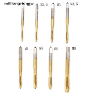 [milliongridnew] M2/M2.5/M3/M3.5/M4/M5/M6/M8 HSS Metric Straight Flute Thread Screw Tap Plug Tap GZY