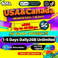 USA & Canada eSIM 5G 1-5 Days Daily2GB Unlimited Data eSIM USA & Canada UTC+0