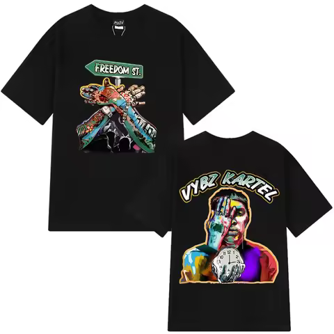 Rapper Vybz Kartel 2025 New Album Graphics Fashion Clothing T Shirt Men's Hip Hop T-shirts High Qual