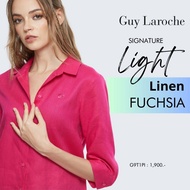 Guy Laroche เสื้อเชิ๊ตผู้หญิง ไลท์ ลินิน แขนสามส่วน สีชมพูบานเย็น (G9T1PI)