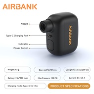 AIRBANK Mini Portable Bicycle Pump Rechargeable Air Inflator 100PSI Type-C Bike Accessories for Bike