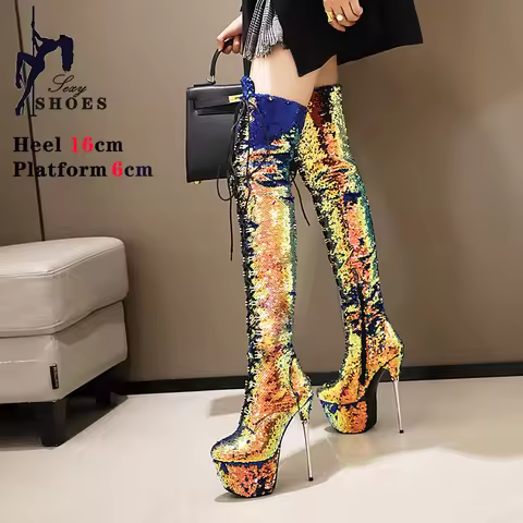Winter Women's Over-the-knee Boots with Platform Ultrahigh Thin Heels 16CM/6.3Inchs Thigh Boots Wome