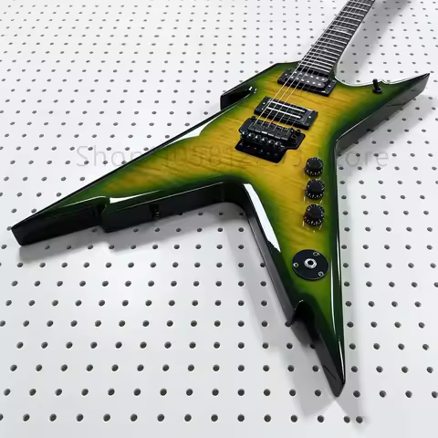 Washburn Dimebag Star Shape Electric Guitar Green‑Yellow Burst Quilted Maple Veneer, Floyd Rose Doub