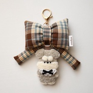 雪納瑞 燕麥色 蝴蝶結鑰匙圈 薄荷巧克力色 質感韓國布料 動物鑰匙圈 包包吊飾 鑰匙圈 雜貨