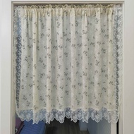 Rural Dandelion Flower Embroidery Short Curtains with White lace Ruffle for Small Kitchen Windows Rod Pocket Linen Textured Retro Topper Curtain Valances for Cafe Cabinet