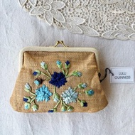 Vintage Deadstock LULU GUINNESS Woven Straw mini bag,florals embroidery at front