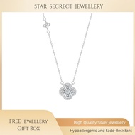 S999 Sterling Silver Lucky Clover Necklace with Sparkling Zircon