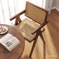Tea Armrest Solid Wood Shah Back Chair Lonely Rattan Designer Dining Chair Balcony Rattan Chair Wind