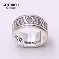 Vintage 925 Sterling Silver Creative Roman Number Ring For Men And Women Rotatable Lucky Rings Bijou
