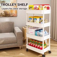 3/4/5 Tier Home Storage Trolley Kitchen Storage Organizer Handle Basket Trolley Rolling Utility Cart