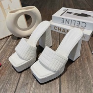 Guốc Nữ Cao Gót Đế Đúp Gót Cao 9cm Dép Đế Cao Mũi Vuông Màu Đen Trắng Hồng - GDD1