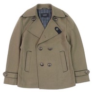 成色極佳的BURBERRY BLACK LABEL男士雙排扣羊毛夾克，格紋襯裡，肩章，以及品牌標誌金屬紐扣。卡其色，M 號。正品。