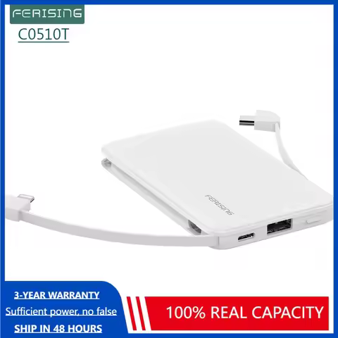 FERISING With Cable 5000mAh Power Bank Type C Mini Portable Charger PowerBank External Battery Charg