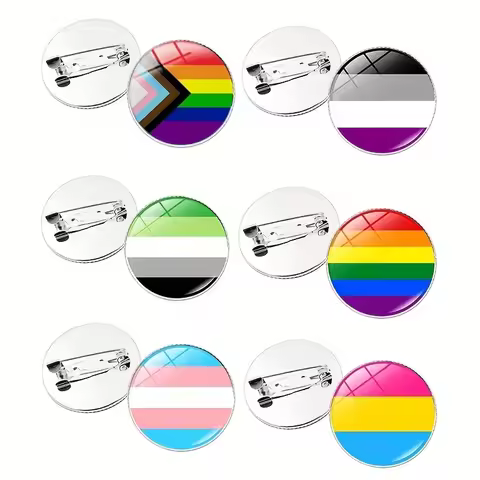 Round LGBT Pride Brooch Badge Rainow Flag Glass Pins Lesbian Gay Transgender Queer Asexual Pansexual