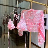 DIOR2545 Three-Piece Bikini Swimsuit Underwear+Thong+Shawl Set