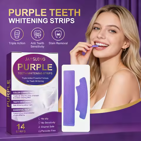 JAYSUING 14 Pairs Purple Teeth Whitening Strips Gel Whitening Strips Stain Removal Oral Hygiene Care