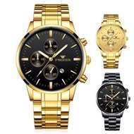 現貨 夜光防水 三眼日曆錶 鋼錶 金錶 防水錶 夜光錶 三眼錶 日曆錶 商務錶 錶 手錶