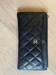Chanel 黑色菱格紋長銀包
