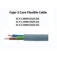 Fajar 1.0MM / 1.5MM / 2.5MM 3 Core Flexible Cable Core 100% Pure Copper [PER METER]