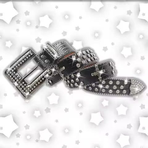 Easeful Unisex Adult Women Men Punk Western Cowboy Rhinestone Belt Studded Diamond Leather Belt BB