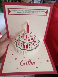 3D POP UP Birthday Greeting Card Custom Name & Greeting Card / 3D Birthday Cake Card