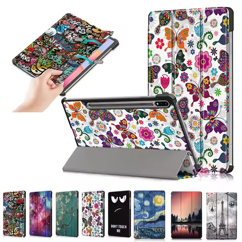 Leather Case for Samsung Galaxy Tab S7 FE S8 Plus Auto Wake Sleep Smart 12.4 11 Tablet Cover Capa T9