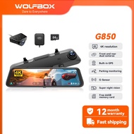 WOLFBOX G850 4K Front & Rear Dash Cam, WDR, 1080P, 170° FOV, GPS, Night Vision, 24H Parking