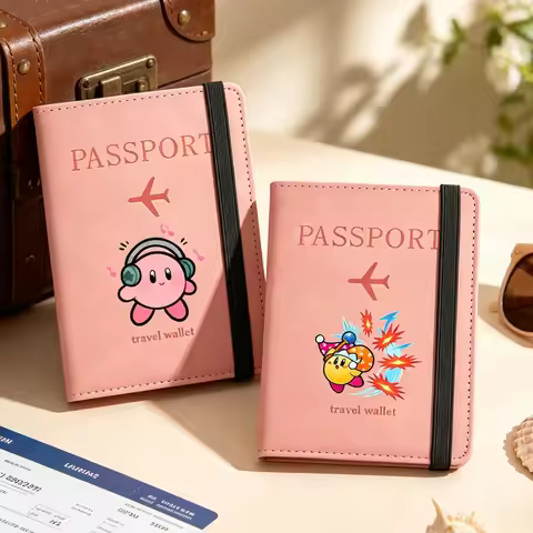 Kirbys Fashion Passport Cover for Men Women Cartoon Printed ID Bank Card Passport Case Couple Travel